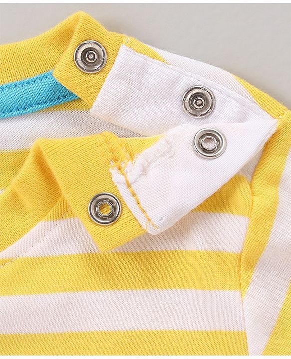 Babyhug Half Sleeves Bio Wash Striped Tee Whale Print - Yellow