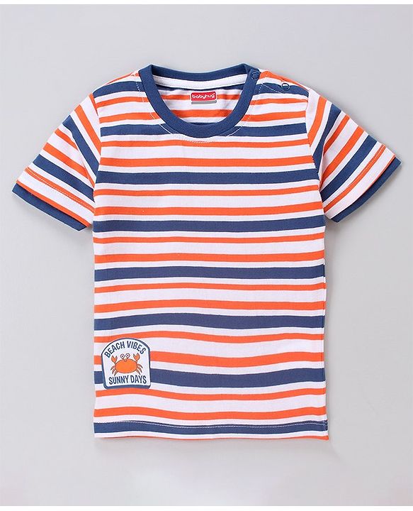 Babyhug Half Sleeves Bio Wash Striped Tee  - Navy Stripes