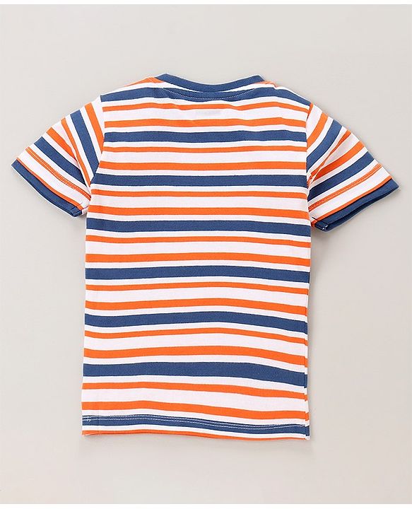 Babyhug Half Sleeves Bio Wash Striped Tee  - Navy Stripes