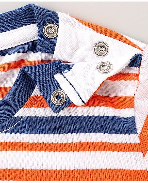 Babyhug Half Sleeves Bio Wash Striped Tee  - Navy Stripes