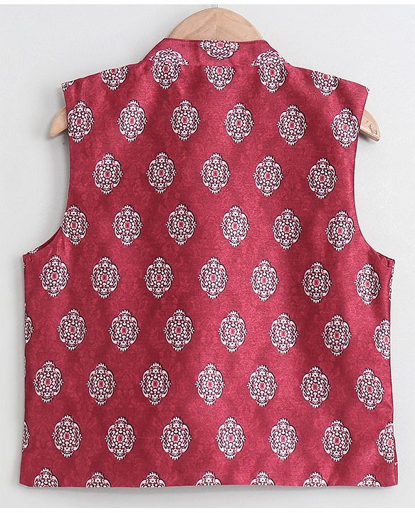 Babyhug Full Sleeves Kurta Payjama Set Witb Waistcoat - Maroon White