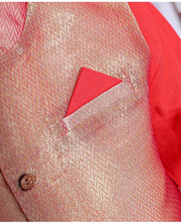 Babyhug Full Sleeves Kurta Payjama Set Witb Waistcoat - Red Golden