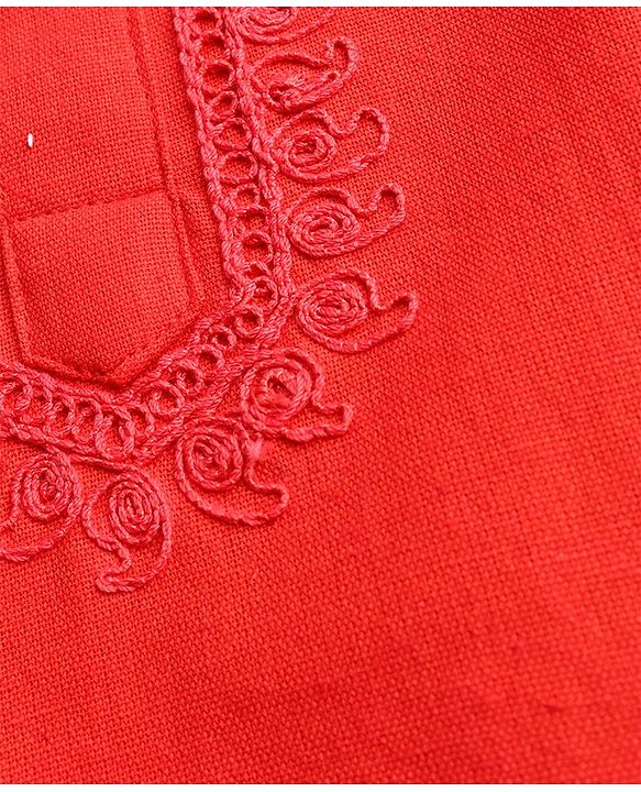 Babyhug Full Sleeves Kurta Payjama Set Witb Waistcoat - Red Golden