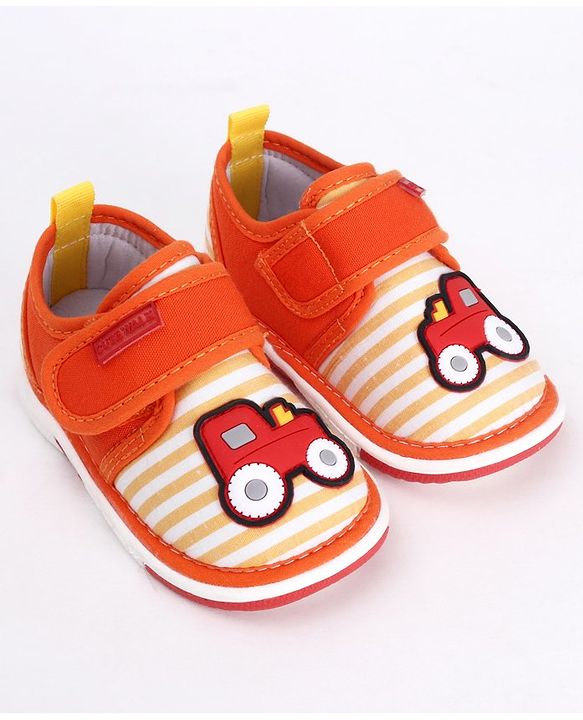 Cute Walk by Babyhug Casual Shoes Tractor Embroidery - Orange