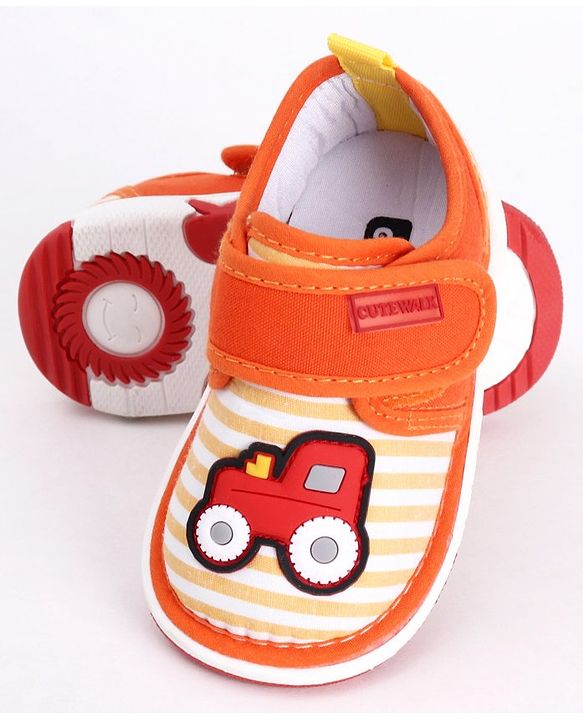Cute Walk by Babyhug Casual Shoes Tractor Embroidery - Orange