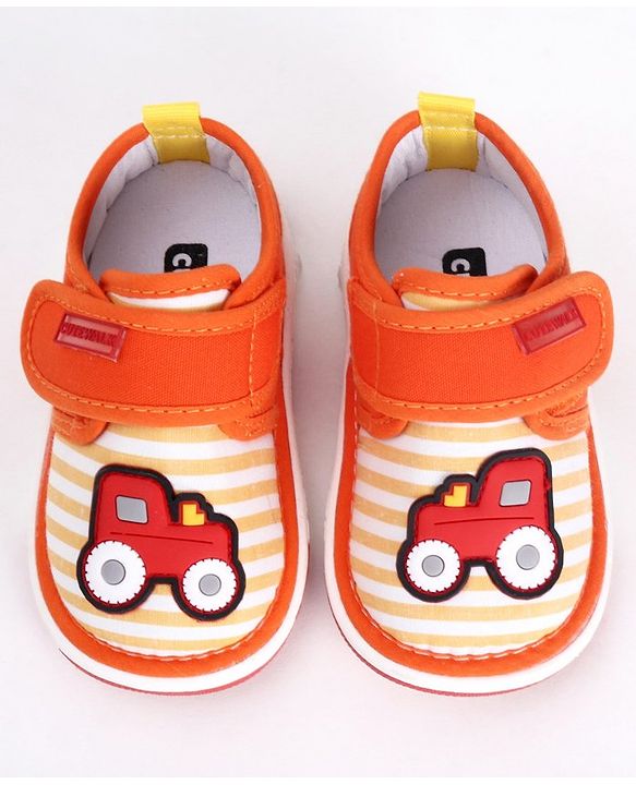 Cute Walk by Babyhug Casual Shoes Tractor Embroidery - Orange