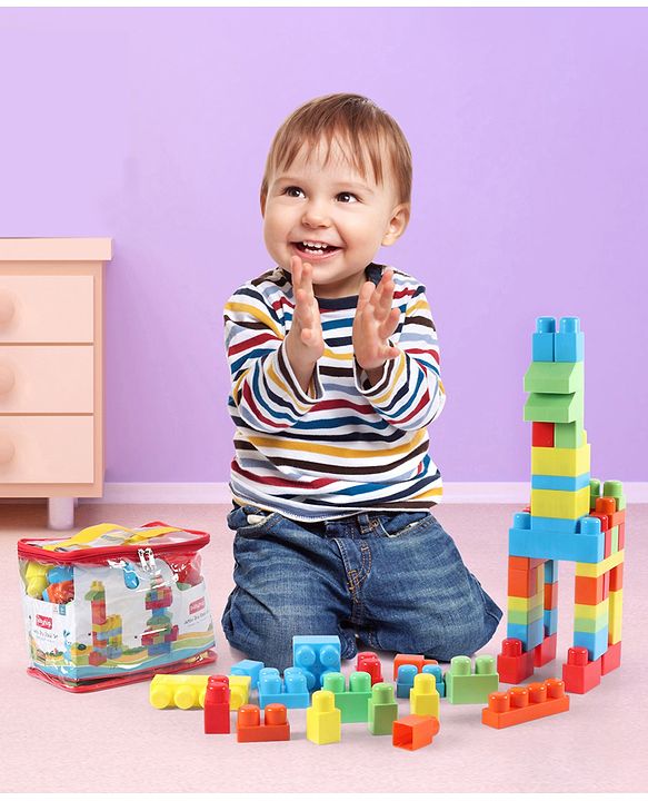 Babyhug Premium 40 Pcs Mega Size First Builders Toddler Blocks| Building and Construction Interlocking Jumbo Blocks with Big Building Storage Bag| Educational and Learning Toy for Pre-School Children| BIS Certified| Non-Toxic