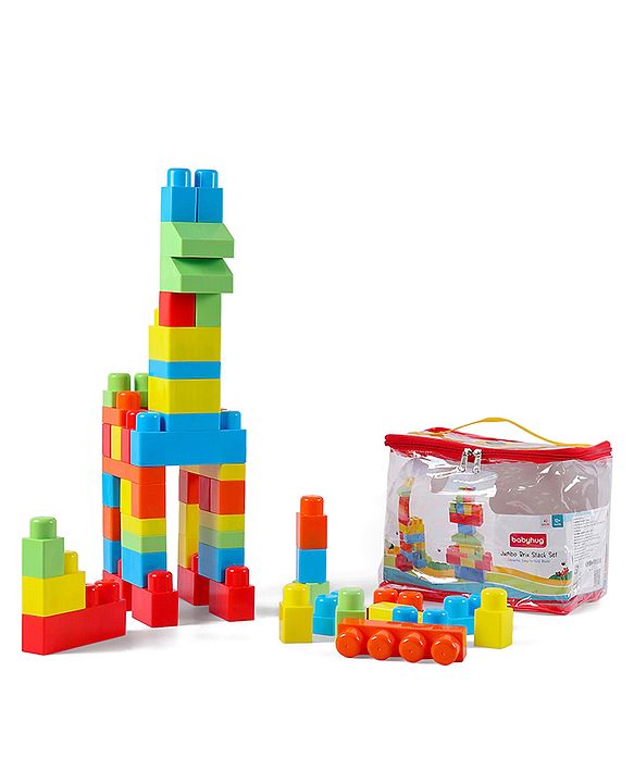Babyhug Premium 40 Pcs Mega Size First Builders Toddler Blocks| Building and Construction Interlocking Jumbo Blocks with Big Building Storage Bag| Educational and Learning Toy for Pre-School Children| BIS Certified| Non-Toxic