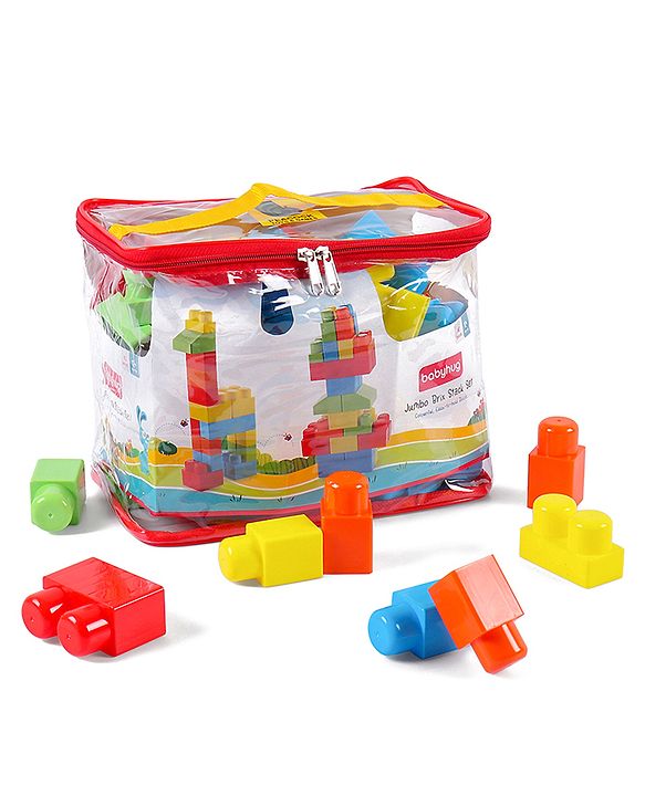 Babyhug Premium 40 Pcs Mega Size First Builders Toddler Blocks| Building and Construction Interlocking Jumbo Blocks with Big Building Storage Bag| Educational and Learning Toy for Pre-School Children| BIS Certified| Non-Toxic