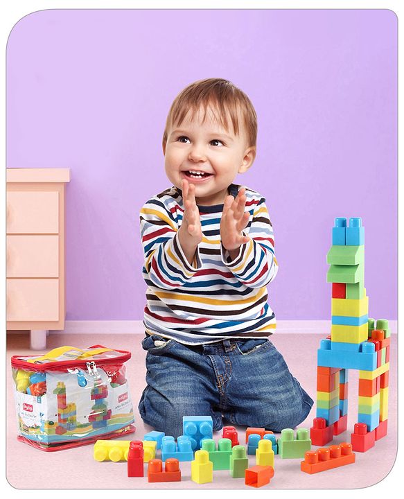 Babyhug Premium 40 Pcs Mega Size First Builders Toddler Blocks| Building and Construction Interlocking Jumbo Blocks with Big Building Storage Bag| Educational and Learning Toy for Pre-School Children| BIS Certified| Non-Toxic