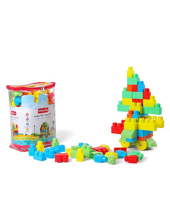 Babyhug Premium 40 Pcs Mega Size First Builders Toddler Blocks| Building and Construction Interlocking Jumbo Blocks with Big Building Storage Bag| Educational and Learning Toy for Pre-School Children| BIS Certified| Non-Toxic