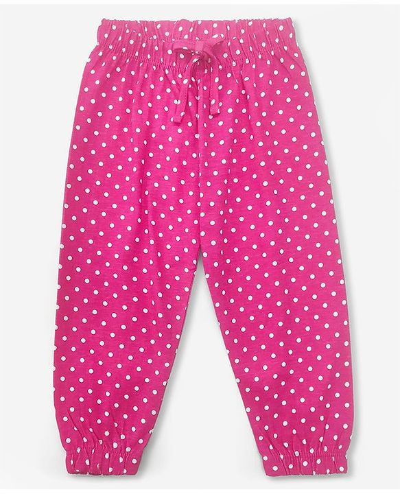 Babyhug Full Length Knitted Lounge Pant Dot Print - Fuchsia