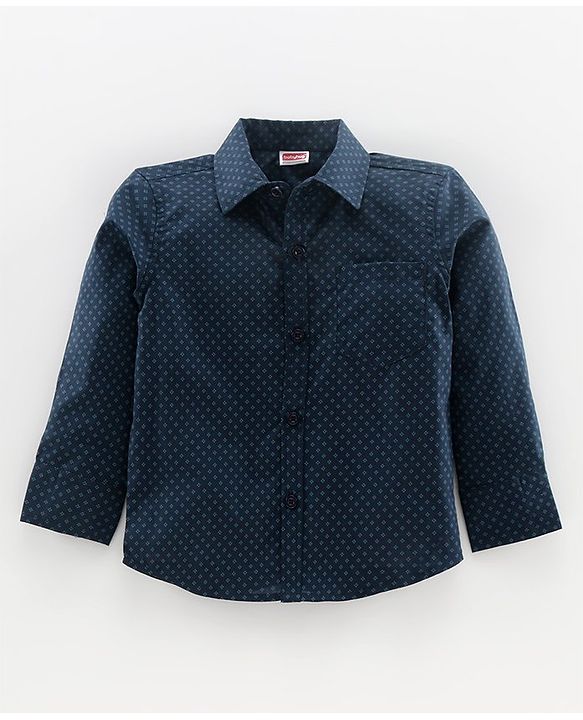 Babyhug Full Sleeves Party Shirt with Bow - Navy Blue