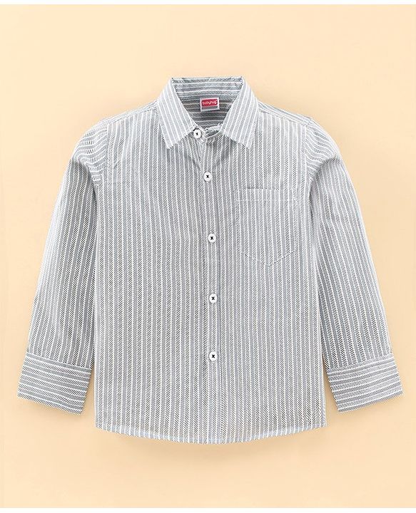 Babyhug Full Sleeves Party Shirt with Tie - Grey