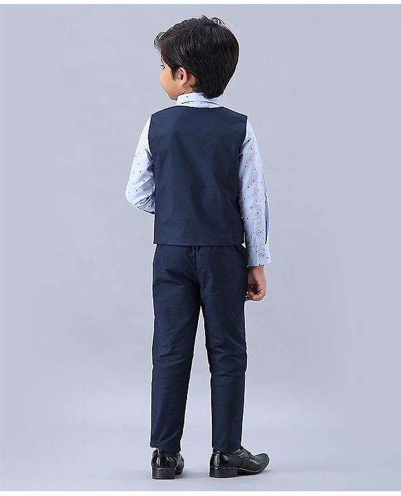 Babyhug 3 Piece Party Suit with Bow - White Navy