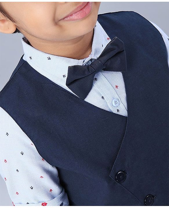 Babyhug 3 Piece Party Suit with Bow - White Navy