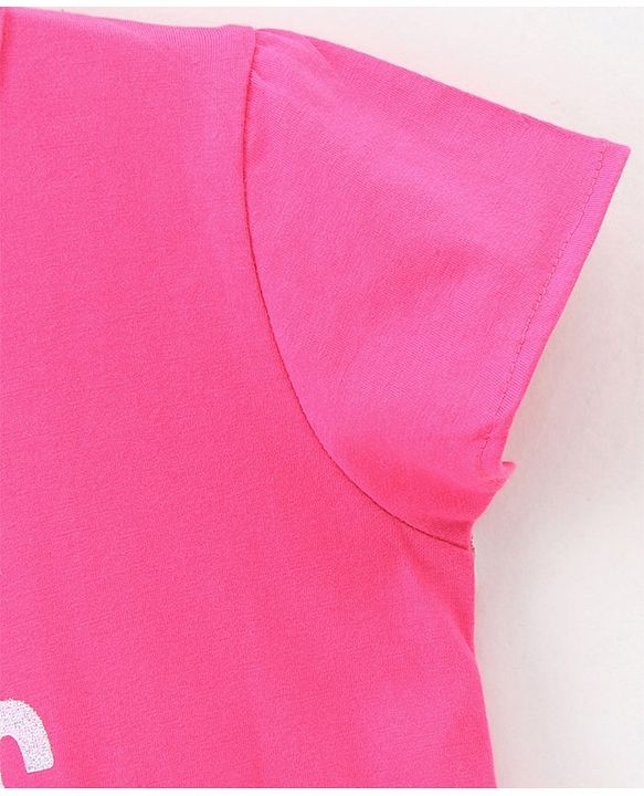 Babyhug Short Sleeves Frock Star & Text Print - Pink