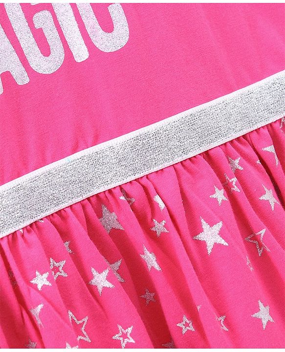 Babyhug Short Sleeves Frock Star & Text Print - Pink