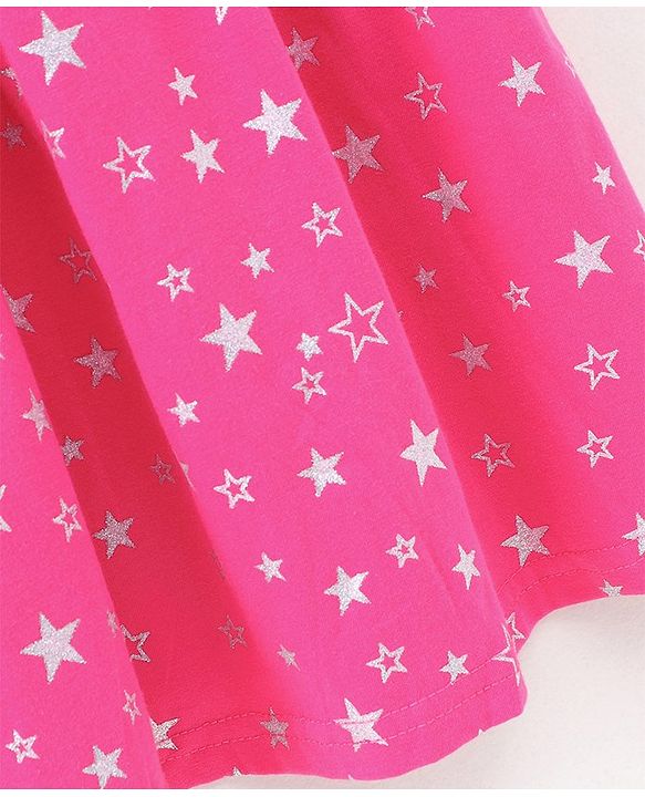Babyhug Short Sleeves Frock Star & Text Print - Pink