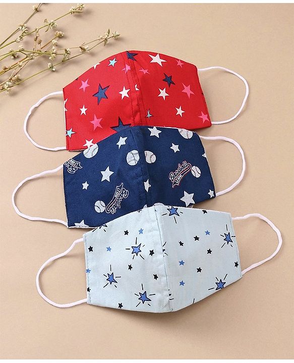 Babyhug Anti Viral Carbon Filter Printed Face Mask Pack Of 3 - Blue Red