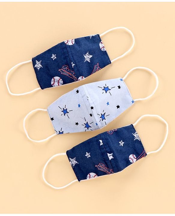 Babyhug Anti Viral Carbon Filter Printed Face Mask Pack Of 3 - Blue Red