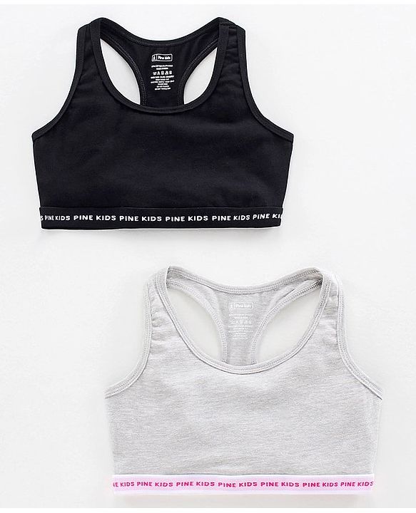 Pine Kids Singlet Anti Microbial & Biowashed Bralettes Pack of 2 - Black Grey