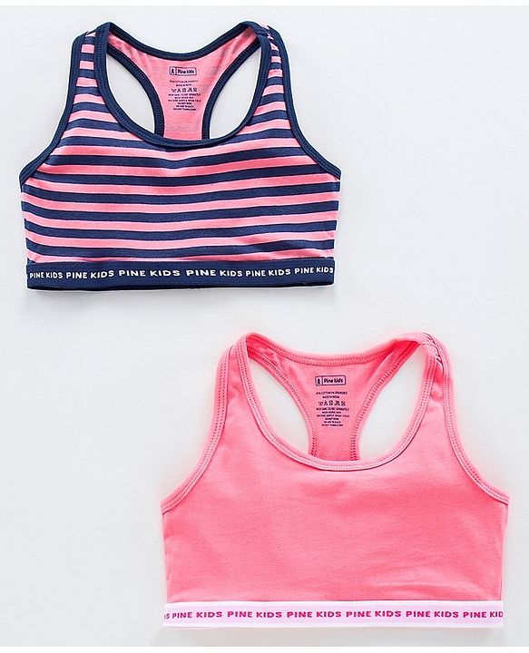 Pine Kids Anti Microbial & Biowashed Bralettes Striped Pack of 2 - Salmon Rose