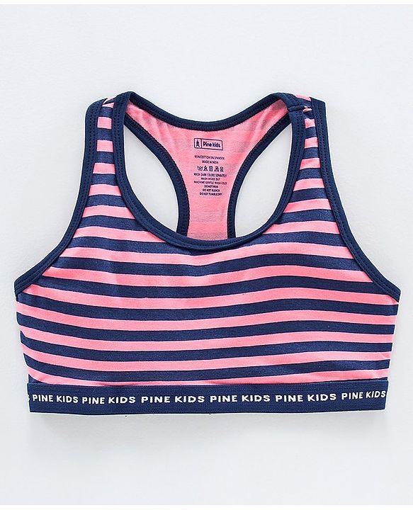 Pine Kids Anti Microbial & Biowashed Bralettes Striped Pack of 2 - Salmon Rose