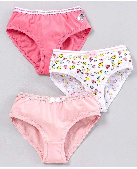 Pine Kids Anti Microbial & Biowashed Panties Pack of 3 - Pink White