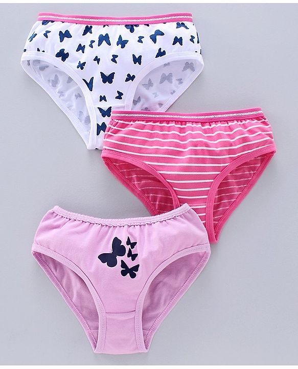Pine Kids Anti Microbial & Bio Wash Hipster Panties Butterfly Print Pack of 3 - White Rose Pink