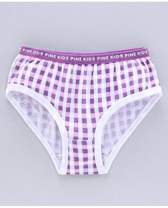 Pine Kids Anti Microbial & Biowash Checks Panties Pack of 3 - Pink Blue Purple