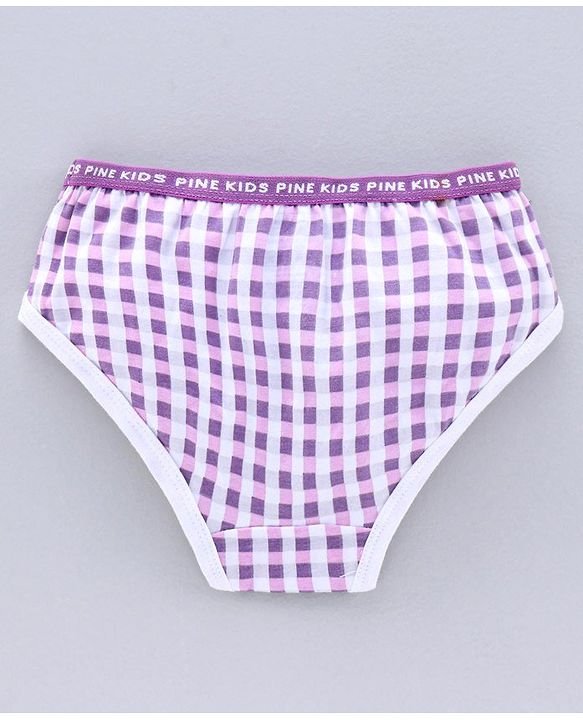 Pine Kids Anti Microbial & Biowash Checks Panties Pack of 3 - Pink Blue Purple