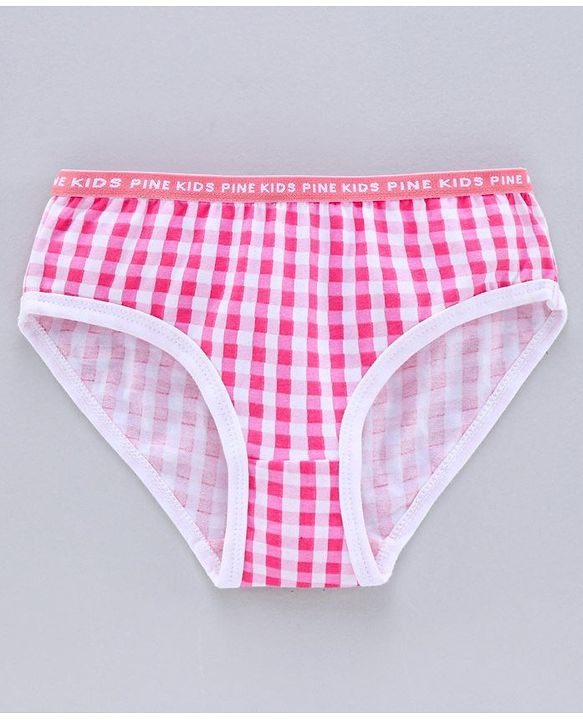 Pine Kids Anti Microbial & Biowash Checks Panties Pack of 3 - Pink Blue Purple