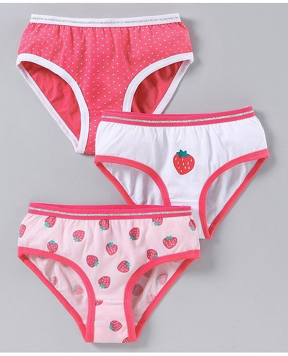 Pine Kids Anti Microbial & Bio Wash Hipster Panties Strawberry Print Pack of 3 - Rose Quartz Camella Rose White Pink