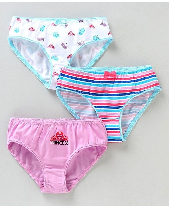 Pine Kids Anti Microbial & Biowash Panties Crown Print Pack of 3 - Pink White Multicolour