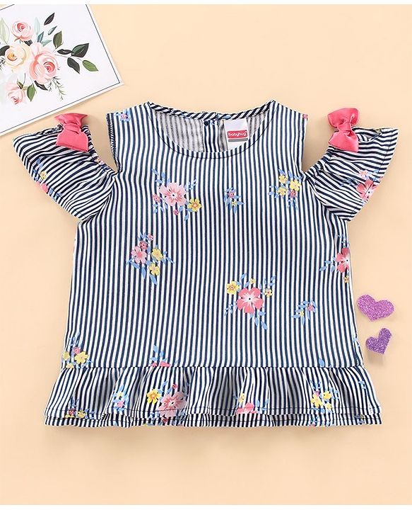 Babyhug Half Sleeves Top Striped Print - Blue