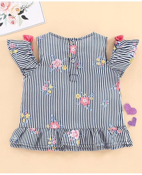 Babyhug Half Sleeves Top Striped Print - Blue