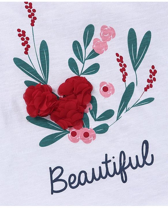 Pine Kids Half Sleeves 100% Cotton Bio Wash Tee Floral Print - White