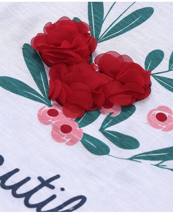 Pine Kids Half Sleeves 100% Cotton Bio Wash Tee Floral Print - White