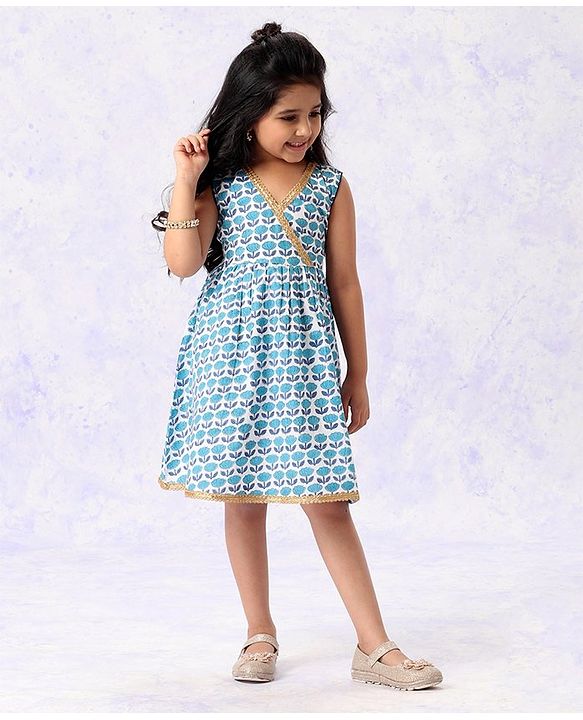 Babyhug Sleeveless Printed Ethnic Dress - Blue