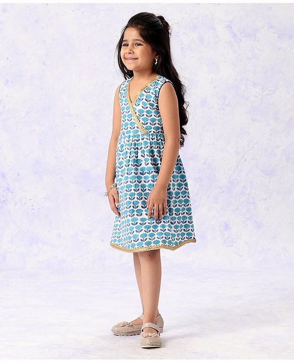 Babyhug Sleeveless Printed Ethnic Dress - Blue