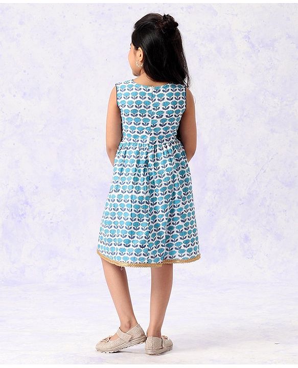 Babyhug Sleeveless Printed Ethnic Dress - Blue
