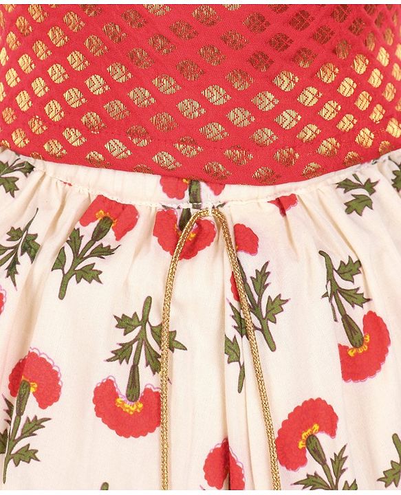 Babyhug Sleeveless Choli With Motif Print Lehenga and Netted Dupatta - Red Beige
