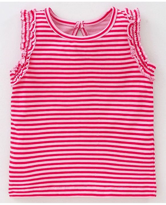 Babyhug Sleeveless Printed & Striped Tops Pack of 2 - Pink