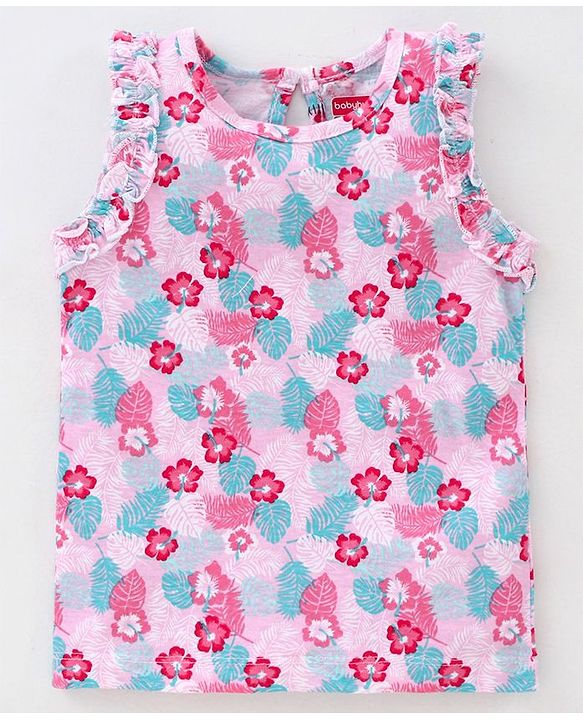 Babyhug Sleeveless Printed & Striped Tops Pack of 2 - Pink