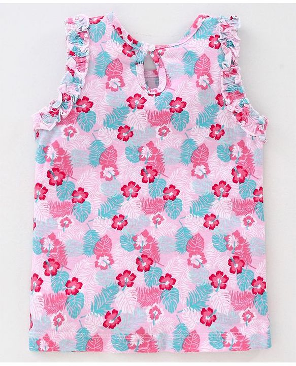 Babyhug Sleeveless Printed & Striped Tops Pack of 2 - Pink