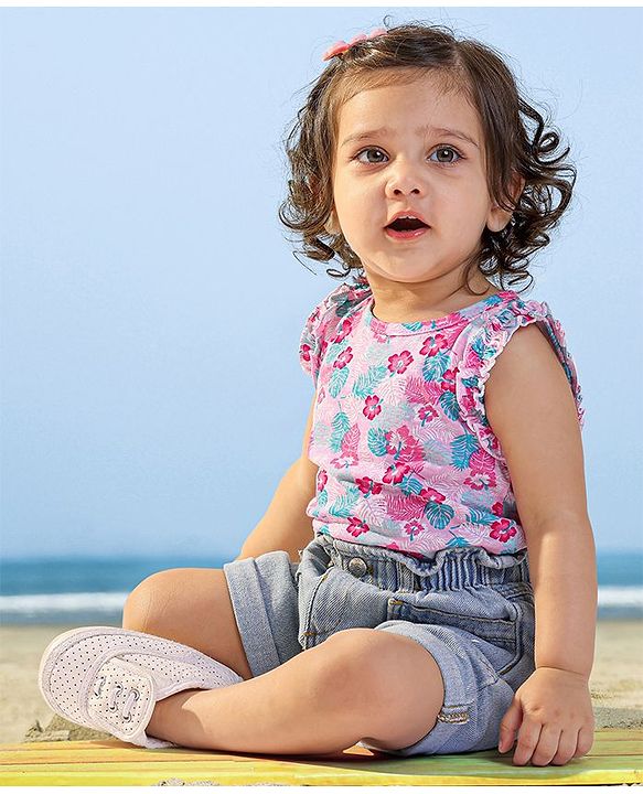 Babyhug Sleeveless Printed & Striped Tops Pack of 2 - Pink