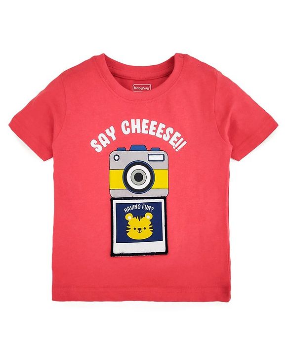 Babyhug Half Sleeves Tee Say Cheese Print - Red