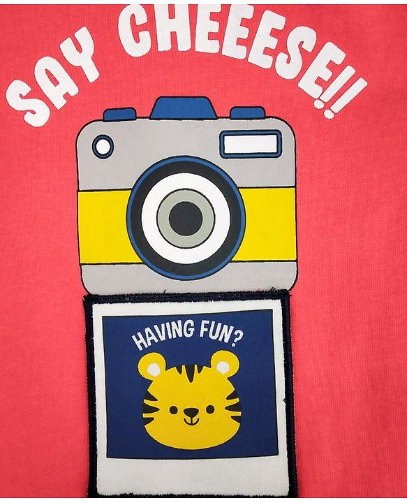 Babyhug Half Sleeves Tee Say Cheese Print - Red