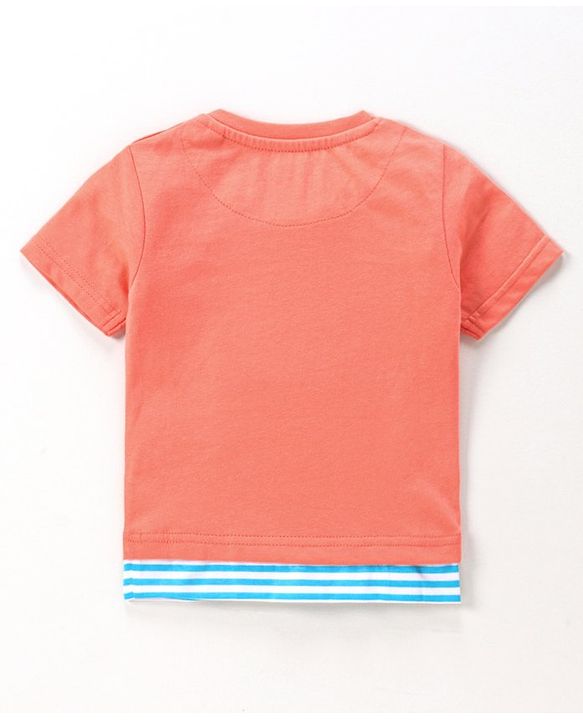 Babyhug Half Sleeves T-Shirt Turtle & Fish Print - Coral